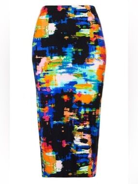 Topshop – Vibrant multicolour abstract medi pencil skirt